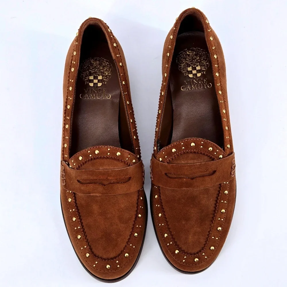 Vince Camuto Camdyn Studded Suede Penny‎ Loafers Brown 6.5M Dark Academia Edgy